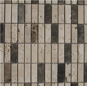 Turkey Light Beige Travertine Natural Stone Mosaic with Dark Grey Marble and Pure Glass Chips Mosaic Tiles Pattern for Floor and Wall , Luxury Commercial Bathroom Decoration Turkey Light Beige Travertine Natural Stone Mosaic with Dark Grey Marble and Pure Glass Chips Mosaic Tiles Pattern for Floor and Wall , Luxury Commercial Bathroom Decoration