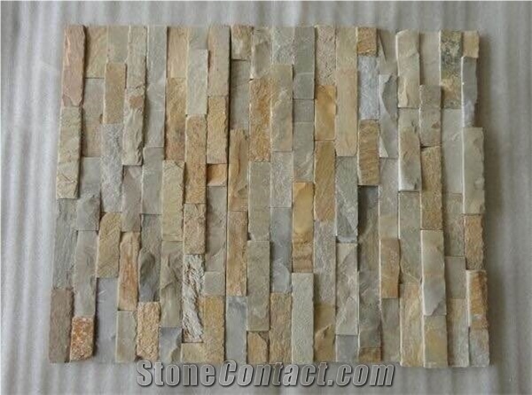 Beige, Yellow China Slate Tiles, Wall Cladding, Stacked Stone Veneer