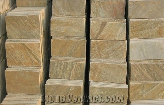 Beige, Yellow China Slate Tiles, Wall Cladding, Stacked Stone Veneer
