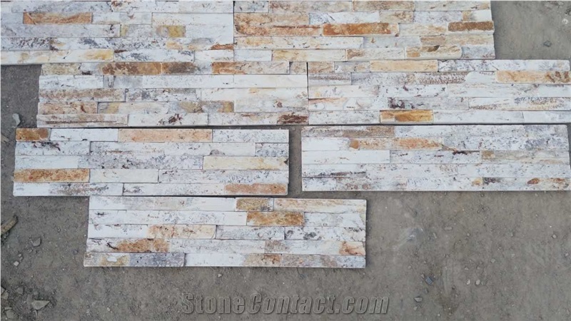 Beige, Yellow China Slate Tiles, Wall Cladding, Stacked Stone Veneer