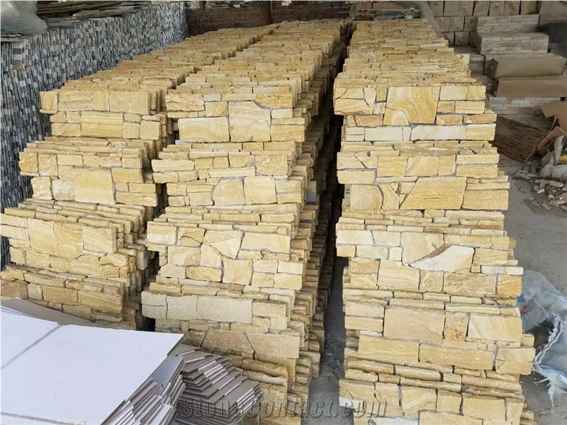 Beige, Yellow China Slate Tiles, Wall Cladding, Stacked Stone Veneer