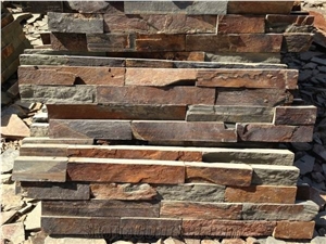 Brown Slate Cultured Stone Wall Cladding, Stacked Stone Panel, Ledger Stone Veneer,Corner , Z Shapes ,Rough Surface