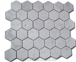 Hexagon Carrara Extra Polished Mosaic, Mugla White Marble Mosaic,White Marble Mosaic/Italian Bianco Carrara Marble Mosaic