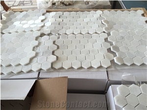 Hexagon Carrara Extra Polished Mosaic, Mugla White Marble Mosaic,White Marble Mosaic/Italian Bianco Carrara Marble Mosaic