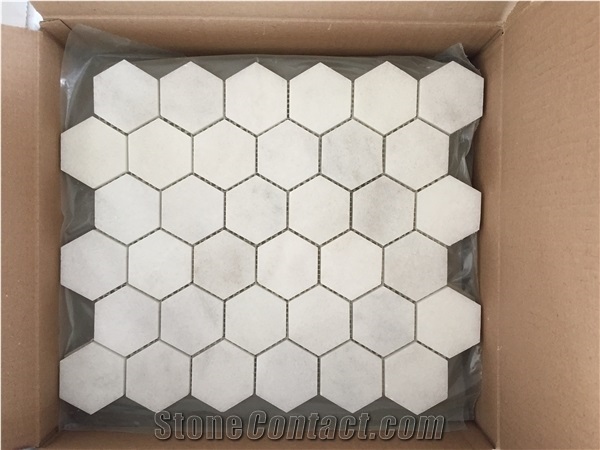 Hexagon Carrara Extra Polished Mosaic, Mugla White Marble Mosaic,White Marble Mosaic/Italian Bianco Carrara Marble Mosaic