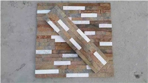 Mixcolor Cultured Stone,Golden White Quartzite Wall Decor,Feature Wall,Wall Cladding,Thin Stone Veneer