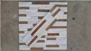 Mixcolor Cultured Stone,Golden White Quartzite Wall Decor,Feature Wall,Wall Cladding,Thin Stone Veneer