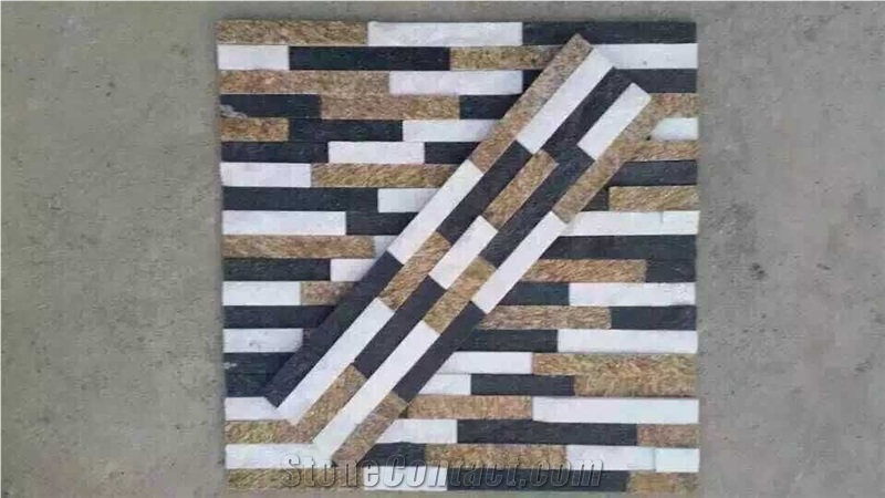 Mixcolor Cultured Stone,Golden White Quartzite Wall Decor,Feature Wall,Wall Cladding,Thin Stone Veneer