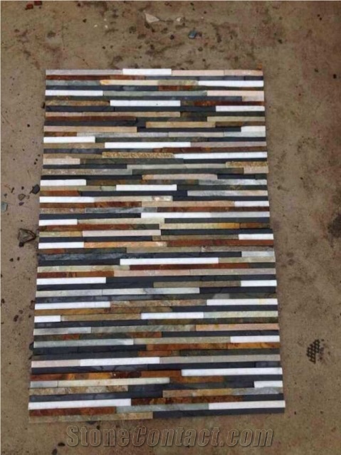 Mixcolor Cultured Stone,Golden White Quartzite Wall Decor,Feature Wall,Wall Cladding,Thin Stone Veneer