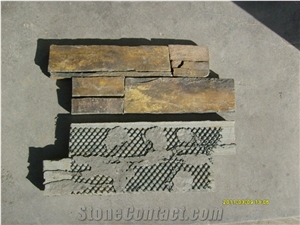 Natural Quartzite Wall Cladding Yellow Quartzite Split Face Culture Stone Loose Stone for Wall Covering Decoration Exposed Wall Stone Orange Color Brick Stacked Stone Wall Panels with Cement Backed
