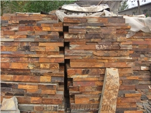 Rusty Slate Culture Stone Corner, Ledge Stone,Stacked Stone, Rough,Wall Cladding Tile ,Back Ground,Multi Colour Slate,Z Shape, Interlocked