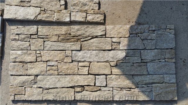 Sesame Yellow Granite Wall Cladding with Cement Back, Slate Ledge Stone Veneer,High Quality Sesame Yellow Slate Cement Cultured Stone Veneer