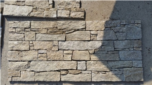 Sesame Yellow Granite Wall Cladding with Cement Back, Slate Ledge Stone Veneer,High Quality Sesame Yellow Slate Cement Cultured Stone Veneer