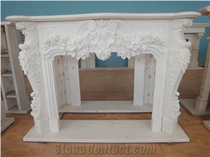 White Marble Fireplace Mantel Handcarved Flower Sculptured Fireplace, Polished White Marble Fireplace Mantel/Hearth/Design/Surround, Volakas Fireplace, British Style Fireplace