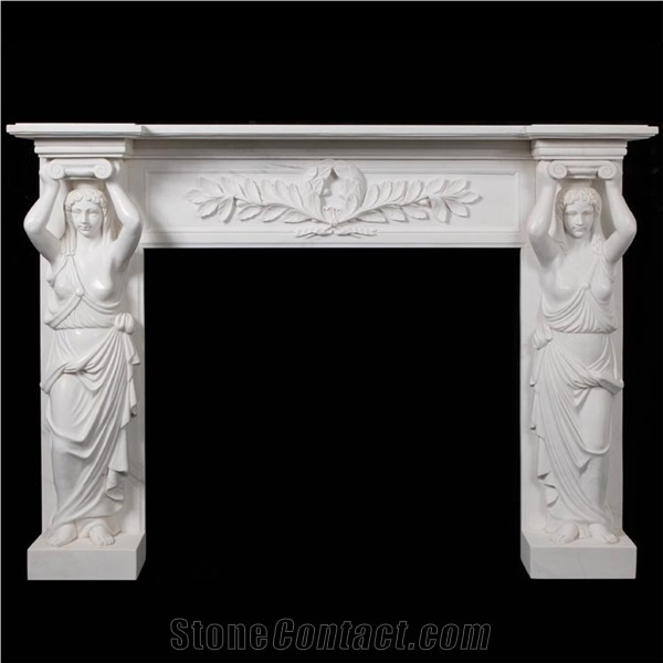 White Marble Fireplace Mantel Handcarved Flower Sculptured Fireplace, Polished White Marble Fireplace Mantel/Hearth/Design/Surround, Volakas Fireplace, British Style Fireplace