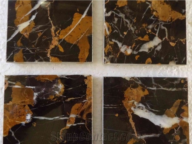 Marble Black & Gold Standard Tiles & Slabs, Polished Marble Floor Tiles, Wall Tiles