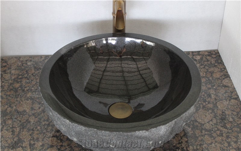 Black Granite Wash Basins,China Black Granite Round Sinks,Black Amber Granite Bathroom Polished Finished Sink