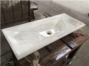White Onyx Bathroom Square Sinks, China White Onyx Square Washing Basin, Onyx Vessel Sinks