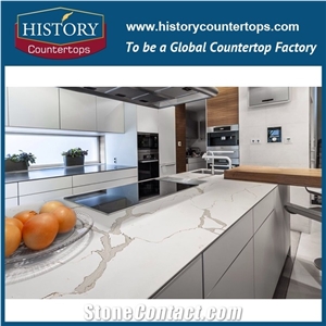 Ceasar Decocrative White Artificial Quartz Stone Kitchen Countertop, Calacatta Gold Quartz Countertops for Kitchen