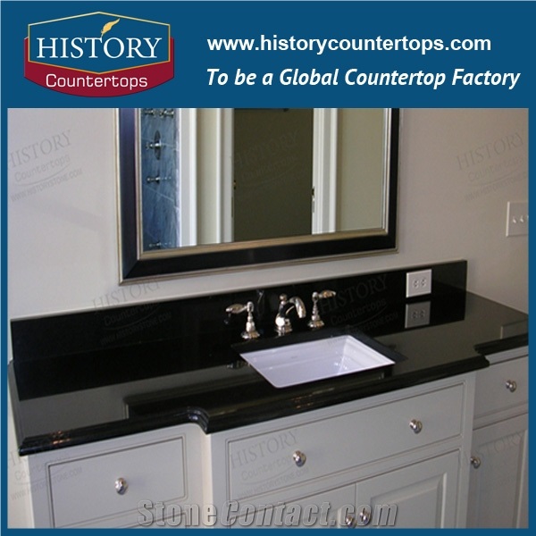 China Absolutely Black Granite,Chines Nero Assoluto,China Stone Market, Polished Bathroom Countertops, Vanity Tops