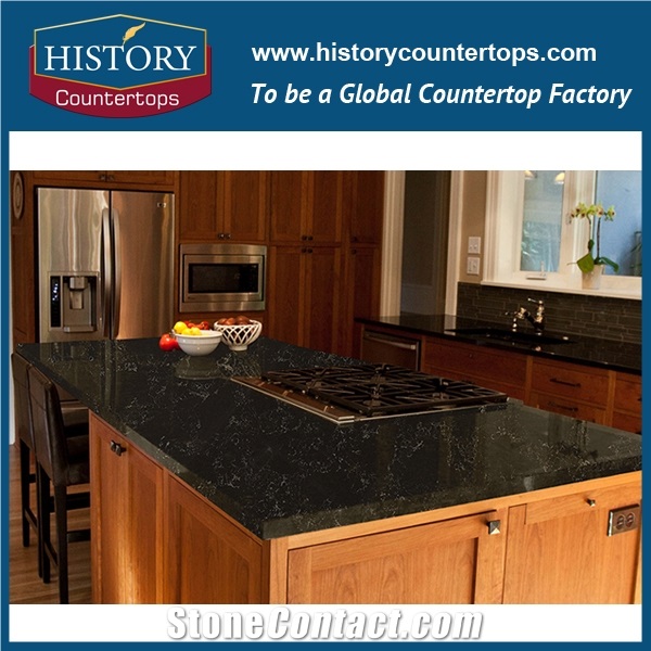 Polished Negro Portoro Quartz Countertops, Cheap Worktop, Brown Manufacturing Quartz Stone Kitchen Countertop