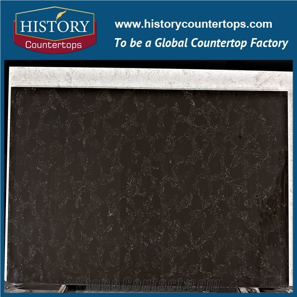 Polished Negro Portoro Quartz Countertops, Cheap Worktop, Brown Manufacturing Quartz Stone Kitchen Countertop