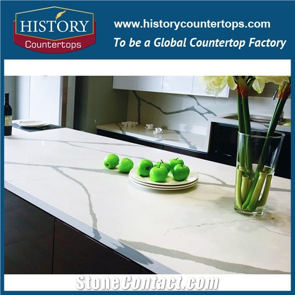 Professional Polished Calacatta White Artificial Quartz Stone Slabs for Kitchen Work Tops, Countertops Marble Quartz Stones,Ceasar Hot Sale