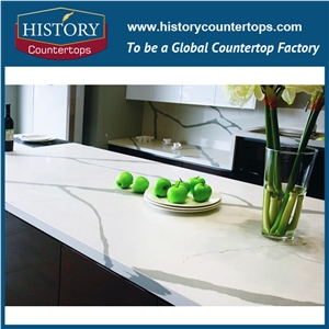 Professional Polished Calacatta White Artificial Quartz Stone Slabs for Kitchen Work Tops, Countertops Marble Quartz Stones,Ceasar Hot Sale