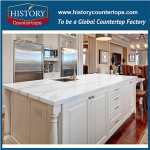 Professional Polished Calacatta White Artificial Quartz Stone Slabs for Kitchen Work Tops, Countertops Marble Quartz Stones,Ceasar Hot Sale
