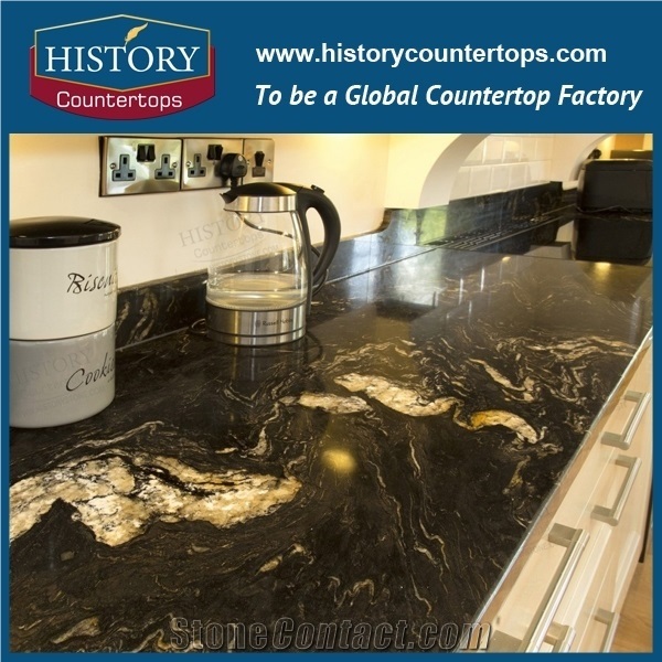 Titanium Black Cosmic Mc Granite Engineered Stone Can Be Polished, Sawn Cut, Sanded, Rockfaced, Sandblasted, Tumbled for Custom Kitchen Countertop, Cut to Size Polished