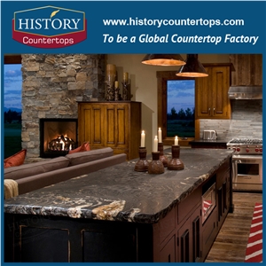 Titanium Black Cosmic Mc Granite Engineered Stone Can Be Polished, Sawn Cut, Sanded, Rockfaced, Sandblasted, Tumbled for Custom Kitchen Countertop, Cut to Size Polished