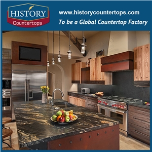 Titanium Black Cosmic Mc Granite Engineered Stone Can Be Polished, Sawn Cut, Sanded, Rockfaced, Sandblasted, Tumbled for Custom Kitchen Countertop, Cut to Size Polished