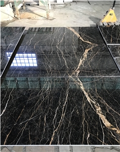 Nero Port Saint Laurent Marble, Black and Gold Marble Slabs