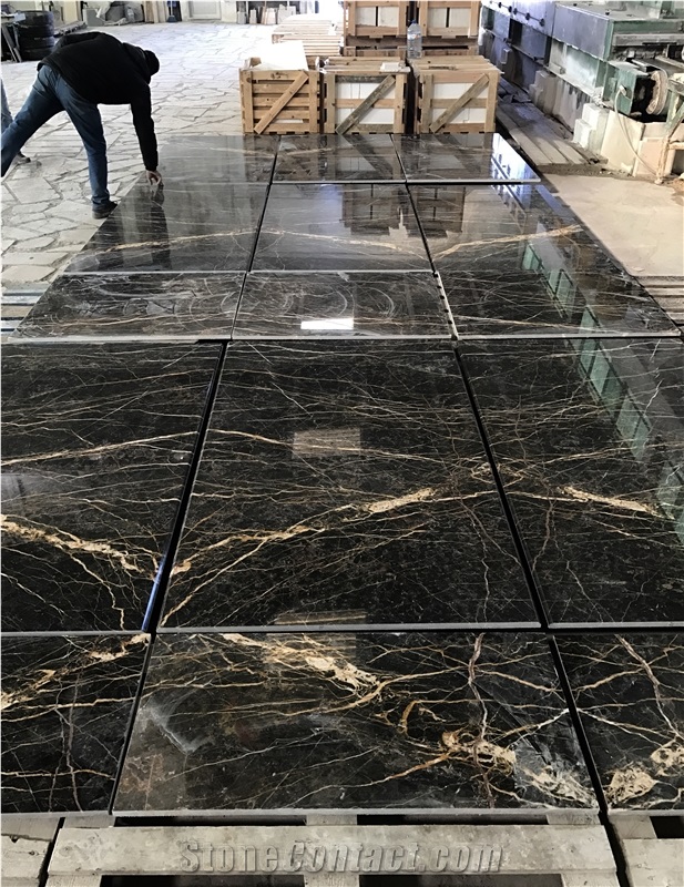 Nero Port Saint Laurent Marble, Black and Gold Marble Slabs