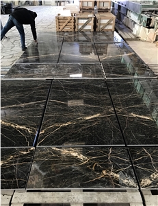 Nero Port Saint Laurent Marble, Black and Gold Marble Slabs