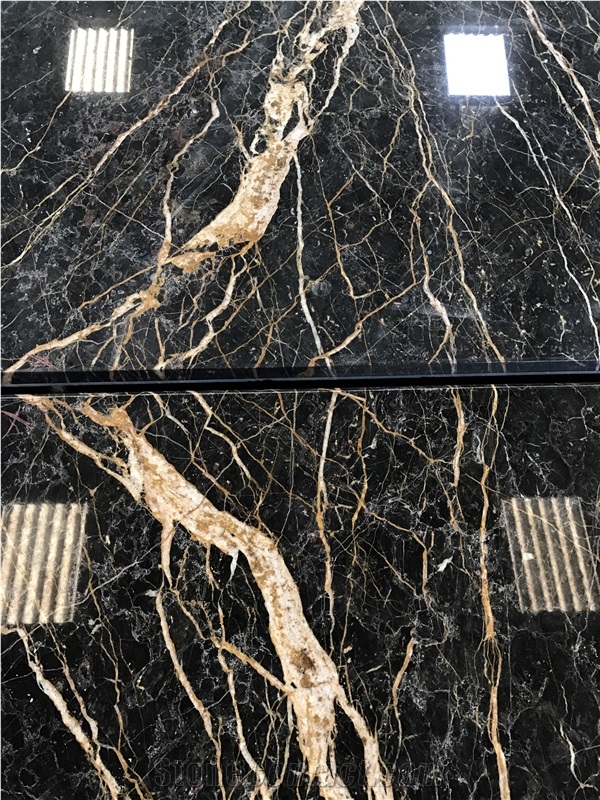 Nero Port Saint Laurent Marble, Black and Gold Marble Slabs