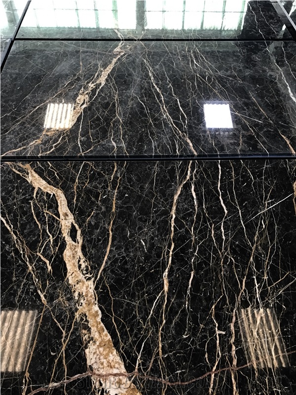 Nero Port Saint Laurent Marble, Black and Gold Marble Slabs