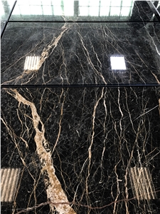 Nero Port Saint Laurent Marble, Black and Gold Marble Slabs
