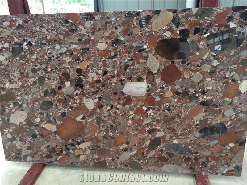 Chinese Factory Price Colorful Riverstones Slab, Rain Pebble Granite Slabs