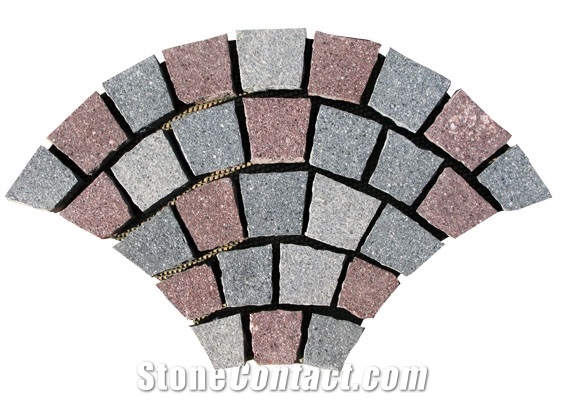 Fan Shaped Chinese Granite Walkway Pavers Grey Cube Stone