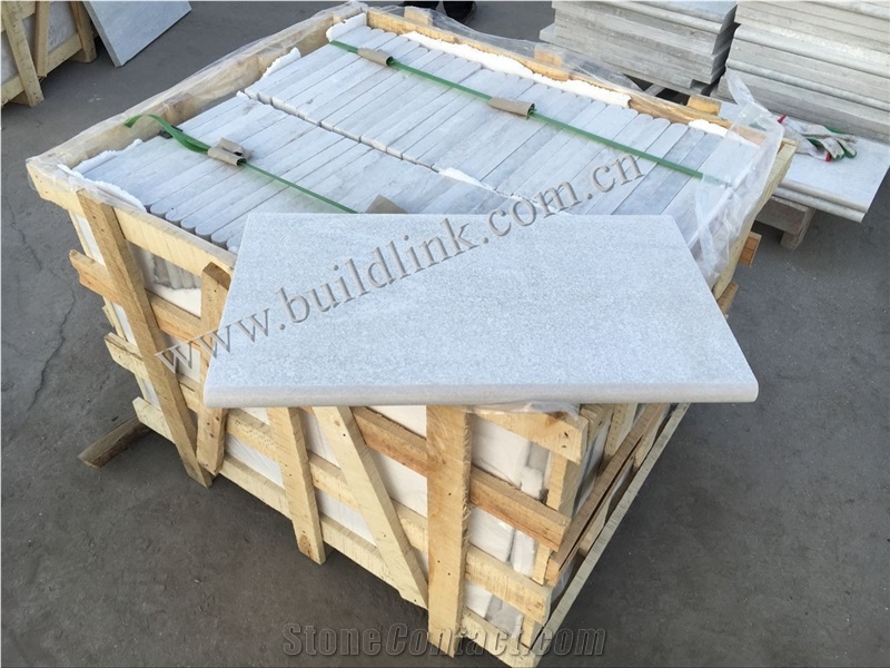 Natural Crystal White Quartzite Bullnose Pool Coping Tiles , White Quartzite Flamed Bullnose Tiles