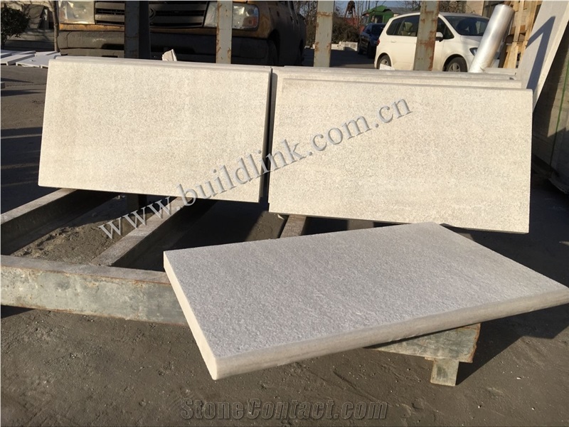 Natural Crystal White Quartzite Bullnose Pool Coping Tiles , White Quartzite Flamed Bullnose Tiles