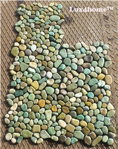 Green Pebble Tiles 30x30 - Green Pebbles on Mesh - Producer / Exporter Directly from Indonesia