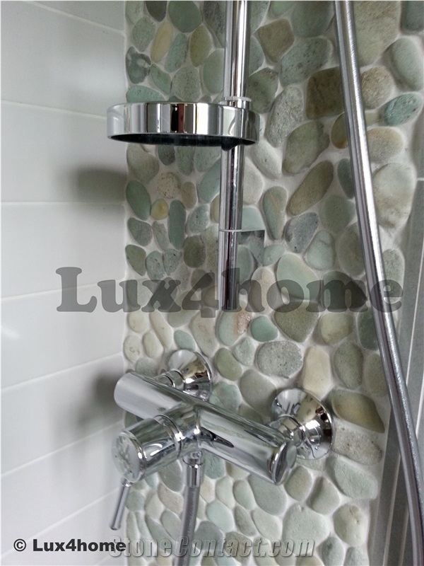 Green Pebble Tiles 30x30 - Green Pebbles on Mesh - Producer / Exporter Directly from Indonesia
