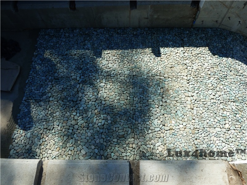 Green Pebble Tiles 30x30 - Green Pebbles on Mesh - Producer / Exporter Directly from Indonesia