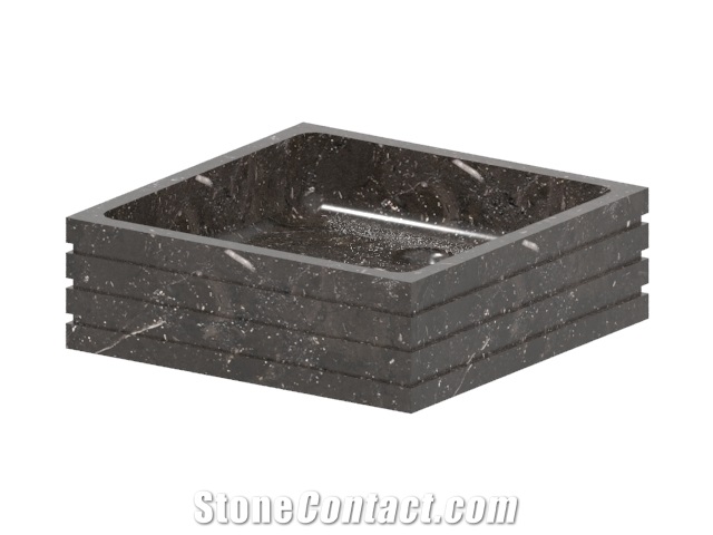 Rectangle Stone Sink Made Of Marble Black Atonia