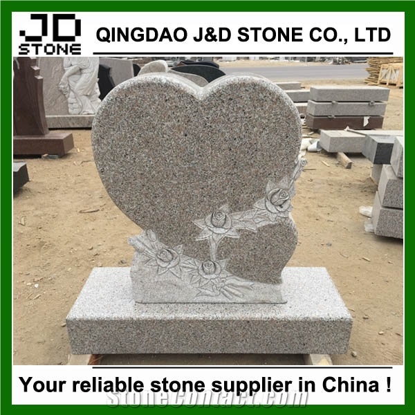 Cheap Heart Shape Pink Flower Granite Engraved Monuments