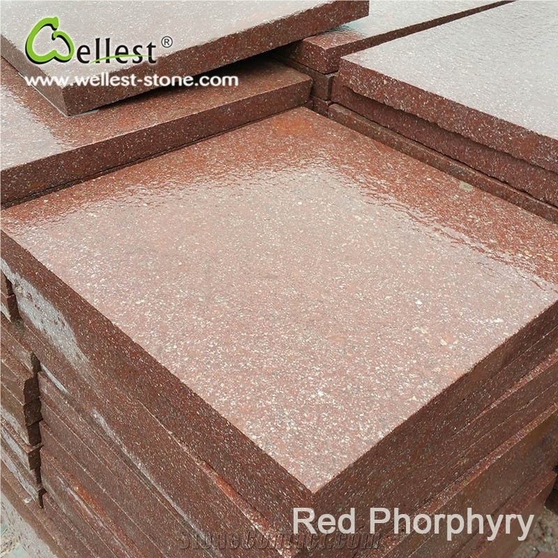 Flamed Ocean Red Porphyry Exterior Flooring and Wall Cladding Tile