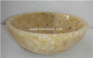 Beige Onyx Mosaic Vessel Sink,Art Basins for Hotel Decoration
