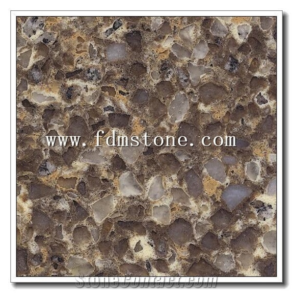 Colourful Diamond Quartz Big Slab,Coffee Brown Shell Artificial Solid Surface Quartz Walling and Flooring Tiles